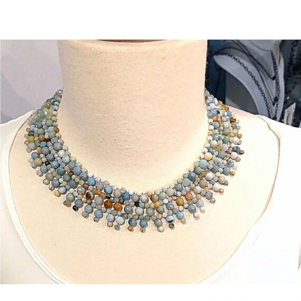 Amazonite Hand Crafted Beaded Collar, NWT, Pewter Toggle, Statement Necklace,